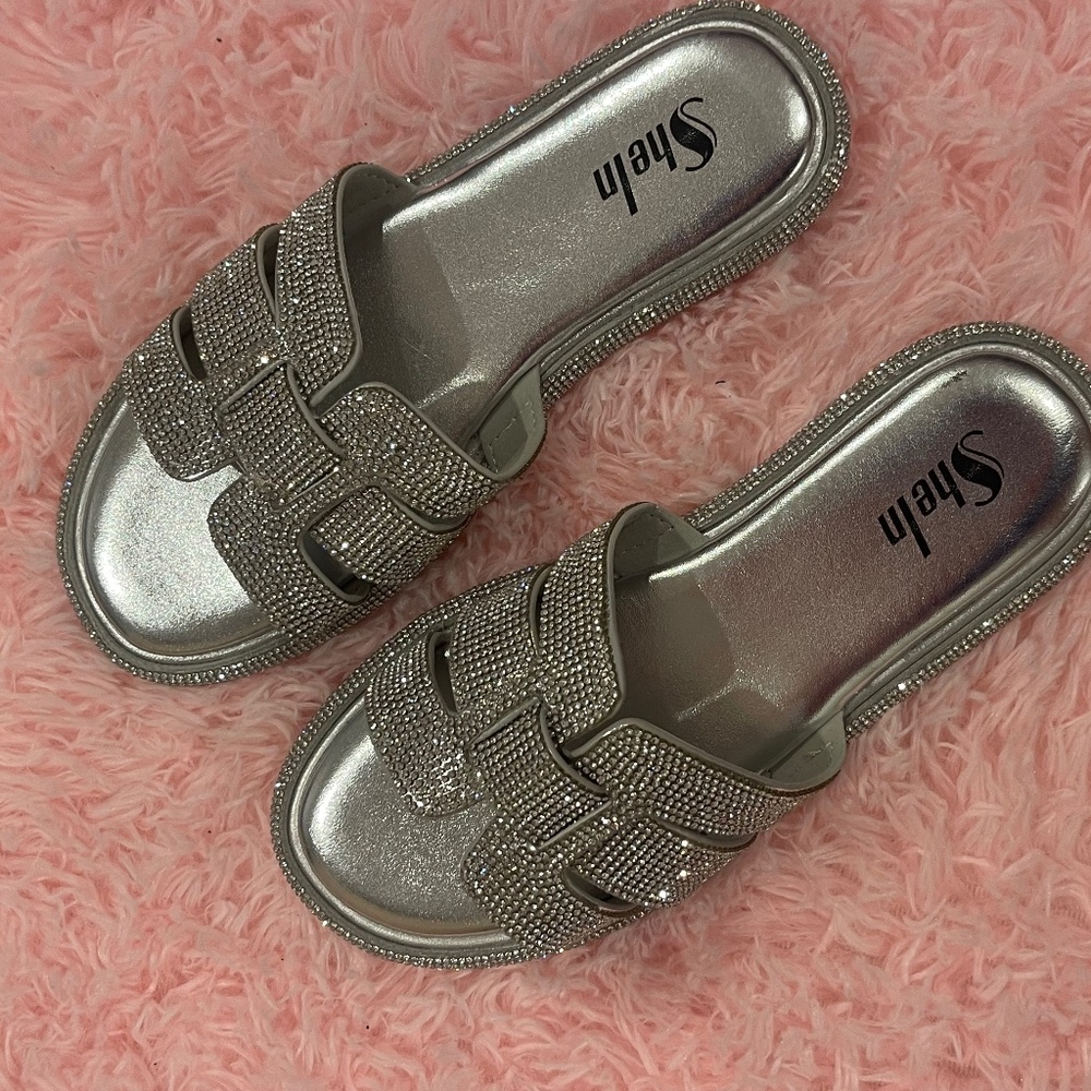 Trendy, silver, glitzy sandals